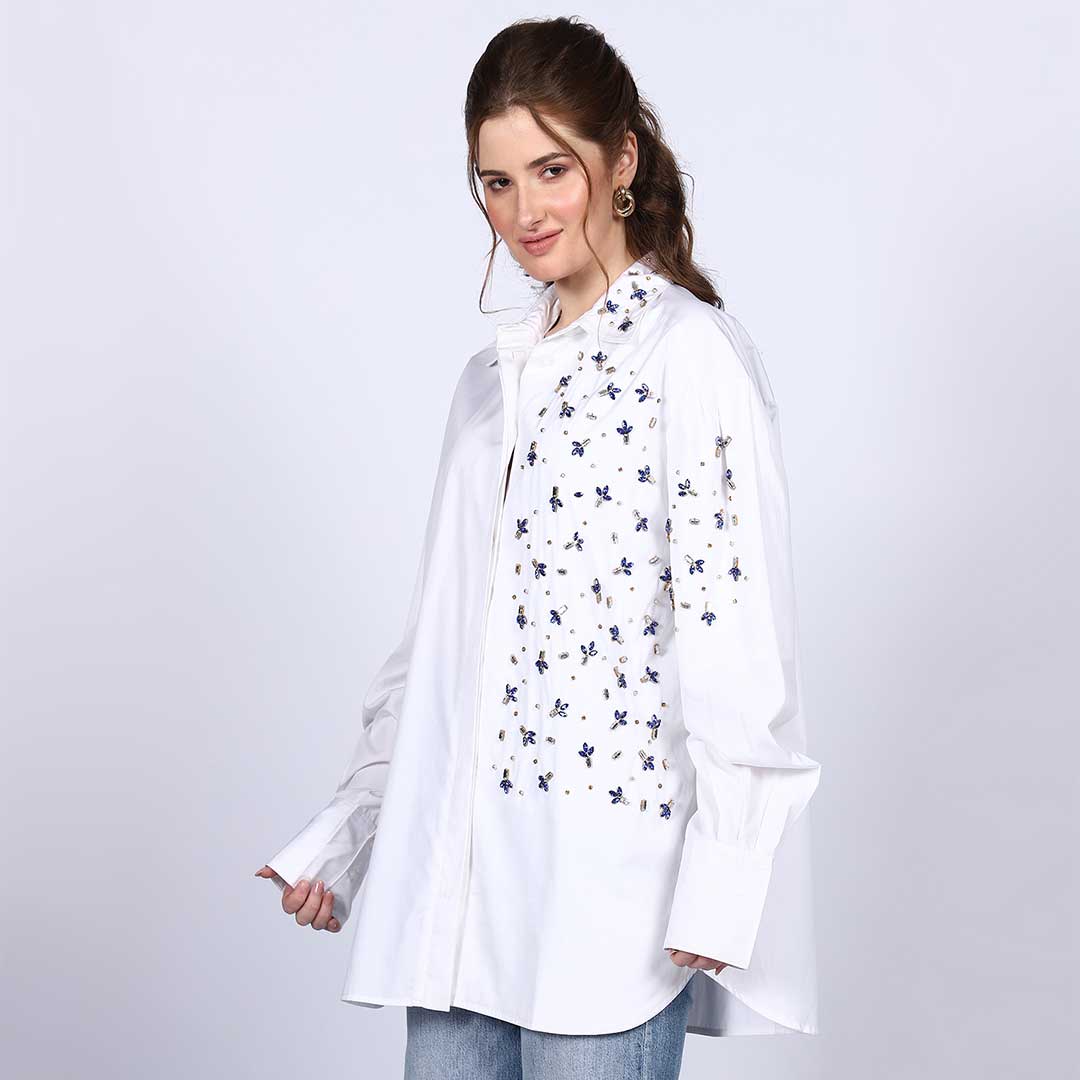 Saint Womens White Cotton Rhinestone Shirt