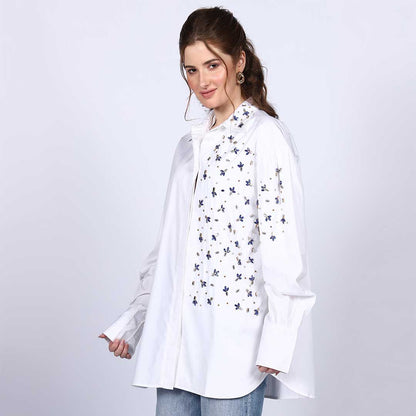 Saint Womens White Cotton Rhinestone Shirt