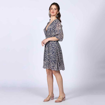 Saint Womens Navy Abstract Print Viscose Mini Dress