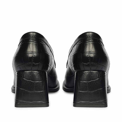 Saint Viviana Croc Embossed Black Leather Moccasins