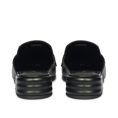 Saint Savannah Croc Embossed Black Leather Horsebit Moccasins