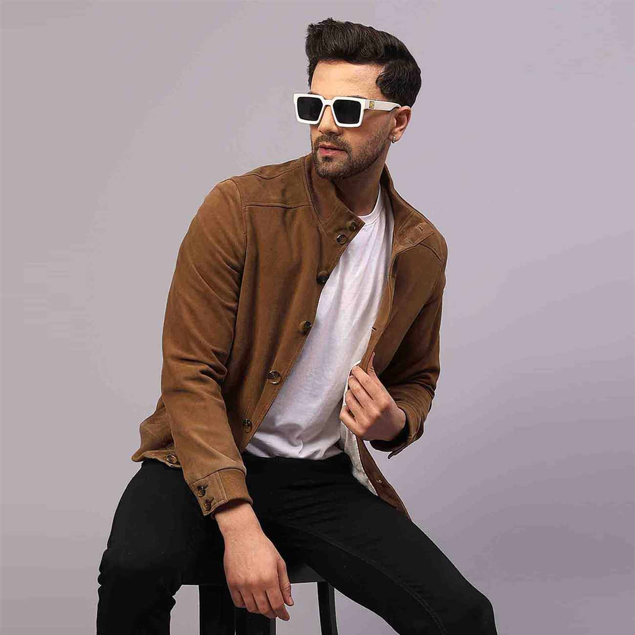 Saint Valen Mens Tan Suede Leather Jackets