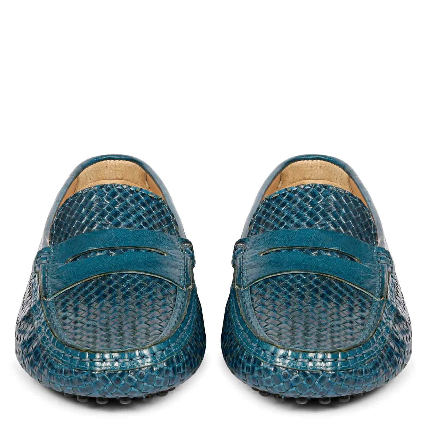 Saint Liana Blue Woven Leather Loafers