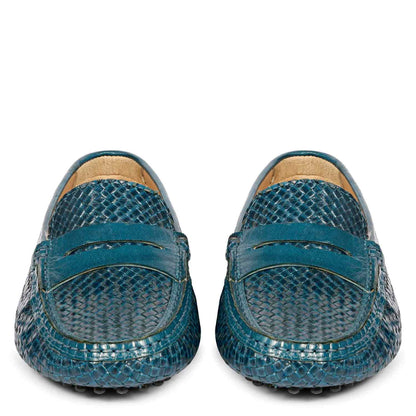 Saint Liana Blue Woven Leather Loafers