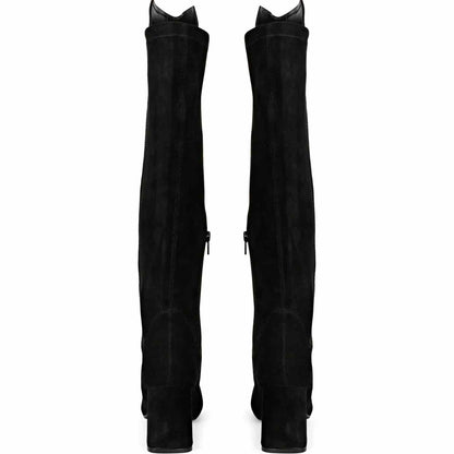 Saint Lumina Crystal Rhinestones Black Leather Long Boots