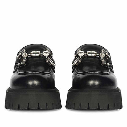 Saint Feri Crystal  Saddle Black Leather Moccasins