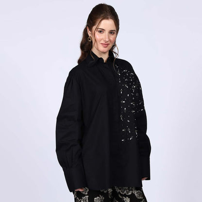 Saint Womens Black Cotton Rhinestone Shirt