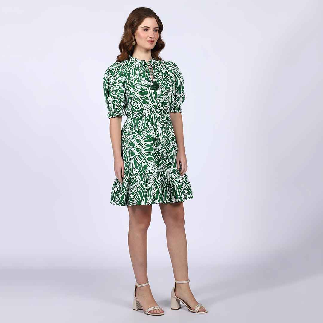 Saint Womens Green Metallic Cotton Poplin Short Dress