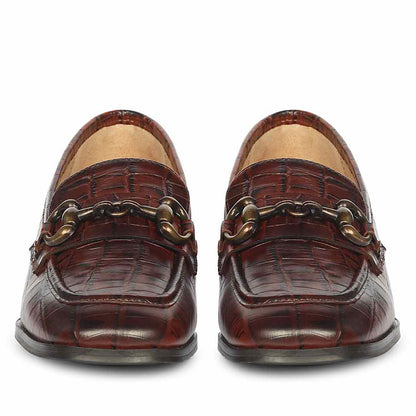 Saint Jacqueline Croc Embossed Choco Leather Moccasins