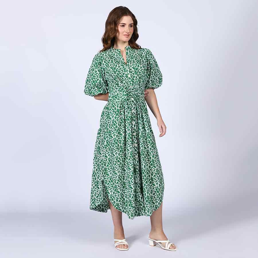 Saint Womens Green Floral Print Cotton Dress