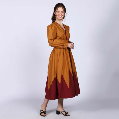 Saint Womens V-Neck Yellow Cotton Poplin Maxi Dress