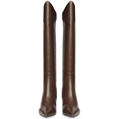 Saint Celia Brown Leather Block Heel Long Boots