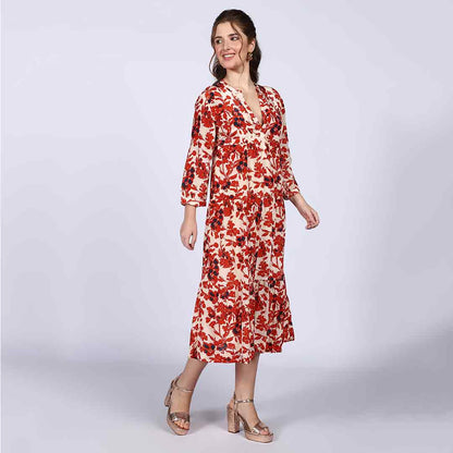 Saint Brunella Womens Ivory Red Floral Maxi Dress