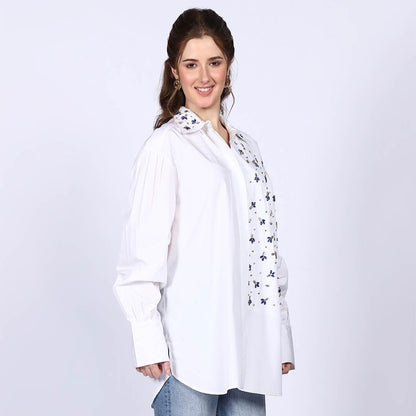 Saint Womens White Cotton Rhinestone Shirt