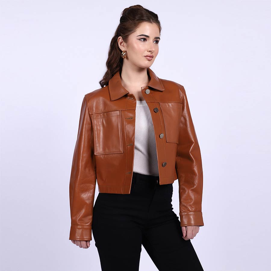 Saint Ray Cuoio Leather Women Collar Jackets