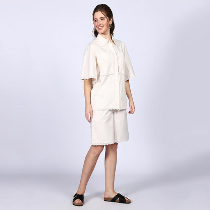 Saint Womens Ivory Cotton Poplin Co-ord Set
