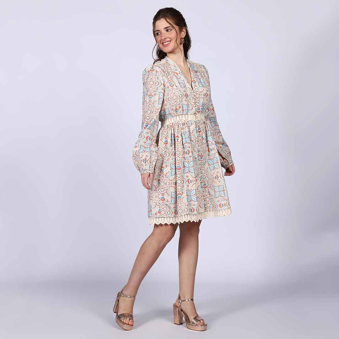 Saint Womens Ivory Multicolour Cotton Poplin Dress