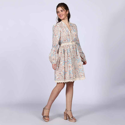 Saint Womens Ivory Multicolour Cotton Poplin Dress