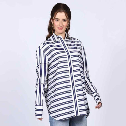Saint Womens Blue Stripe Cotton Shirt