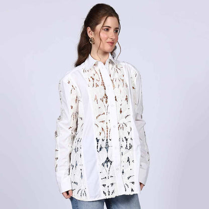 Saint Fiora White Cutwork Cotton Shirt
