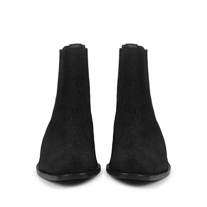 Saint Ollie Black Croco Print Suede Leather Chelsea boot
