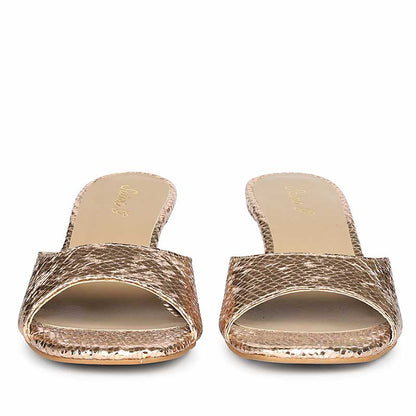 Saint Lorelei Gold Snake Embossed Kitten Heels