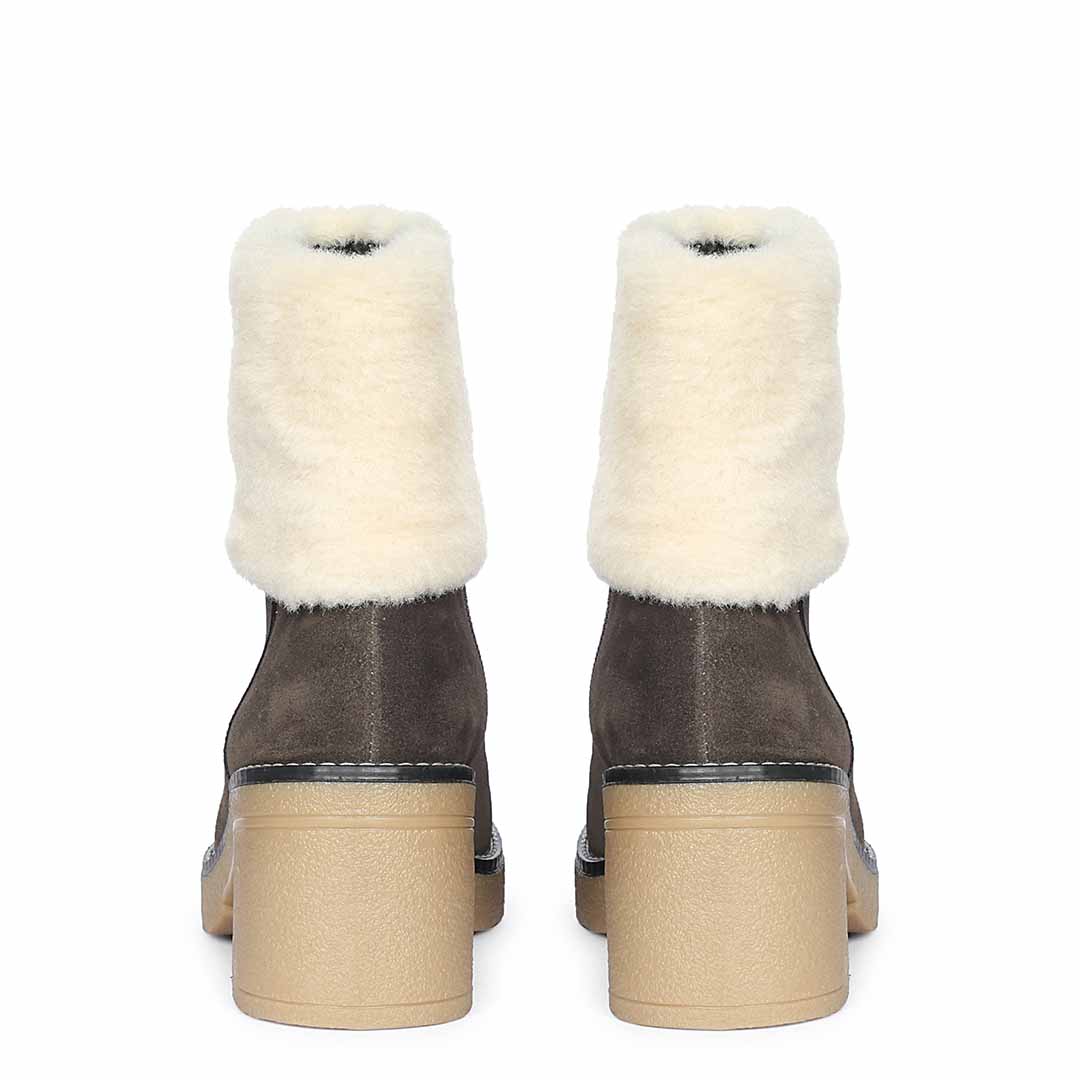 Saint Glacienne Charcoal Suede Leather Fur Cuff Ankle Boots