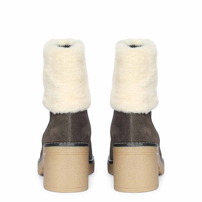 Saint Glacienne Charcoal Suede Leather Fur Cuff Ankle Boots