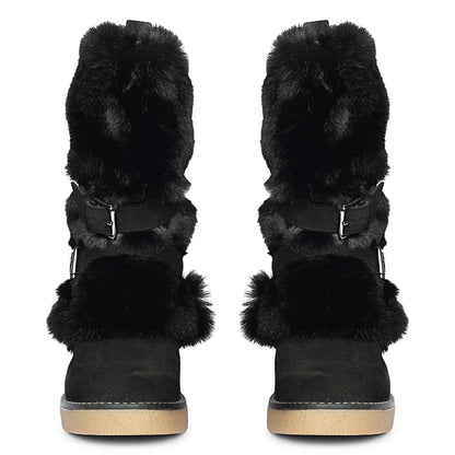 Saint Snövella Black Suede Leather Fur Boots