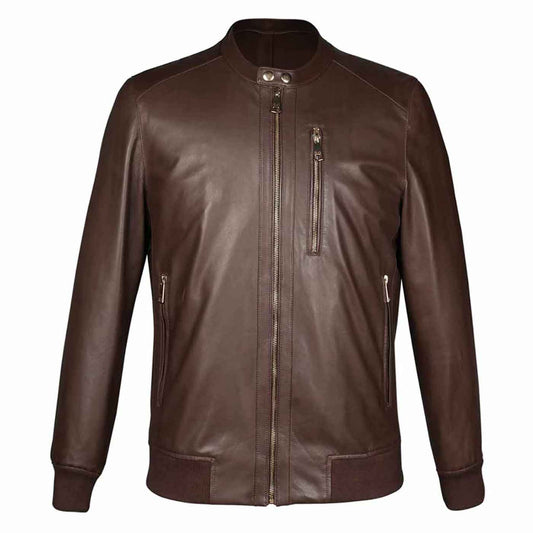 Saint Amorino Brown Leather Men's Bomber Jackets