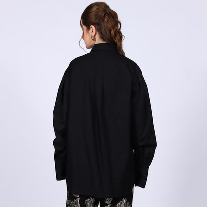 Saint Womens Black Cotton Rhinestone Shirt