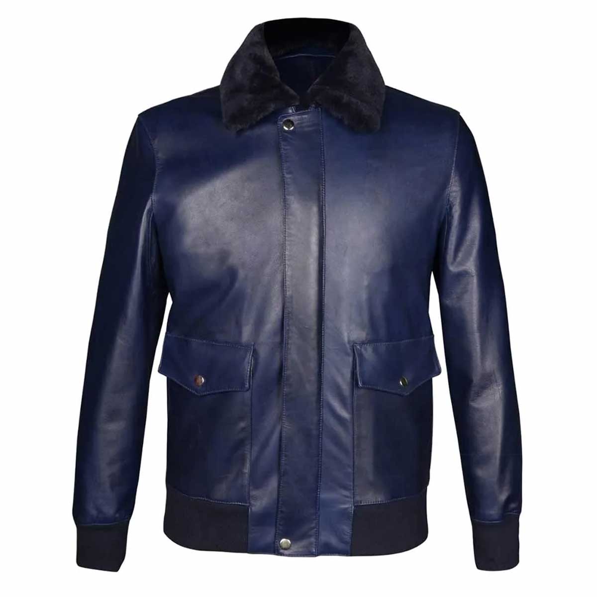 Saint Marc Men's Blue Leather Racer Jackets