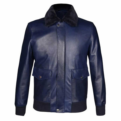 Saint Marc Men's Blue Leather Racer Jackets