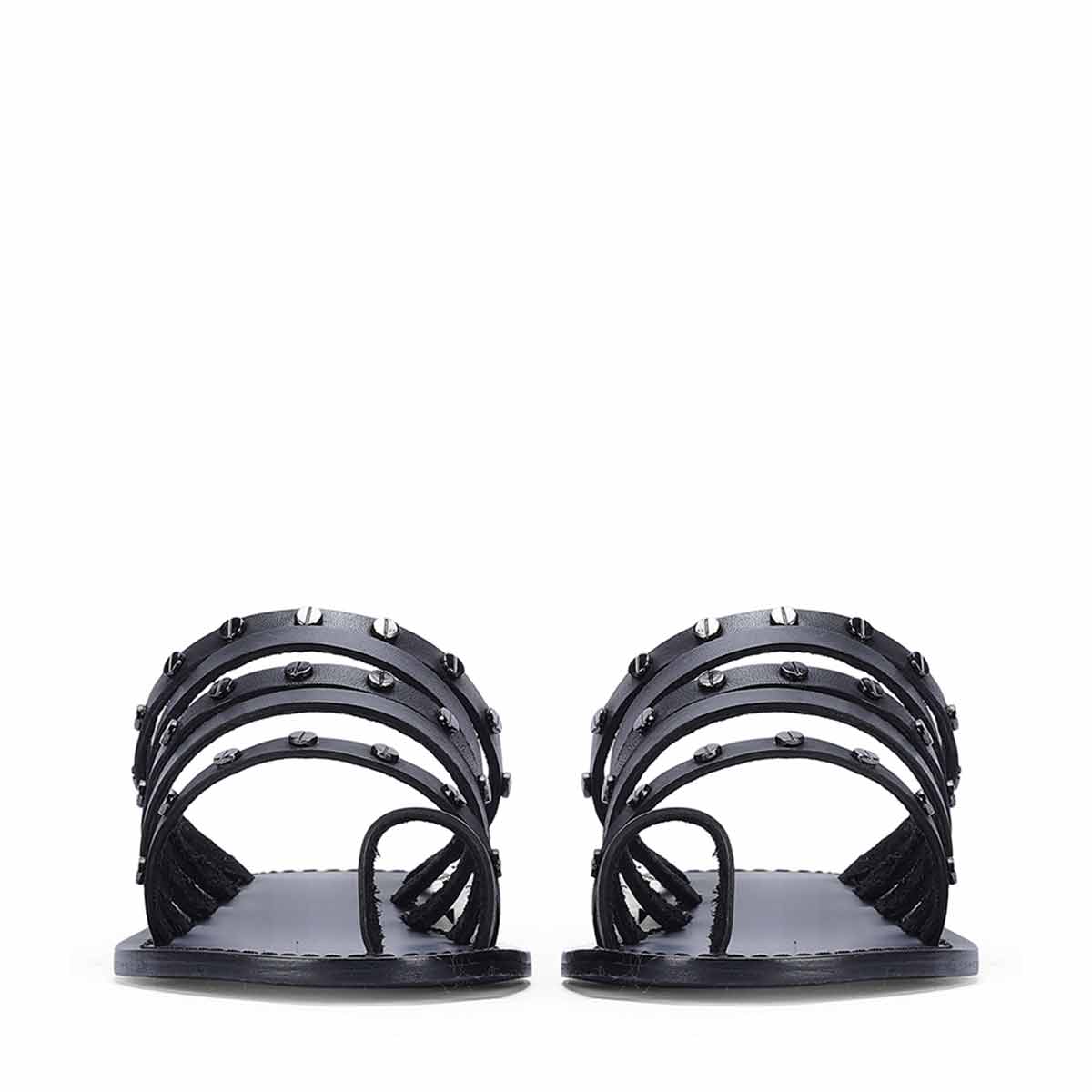 Saint Suri Metal Studded Multi-Strap Leather Flats Sandals