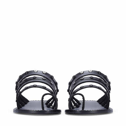 Saint Suri Metal Studded Multi-Strap Leather Flats Sandals