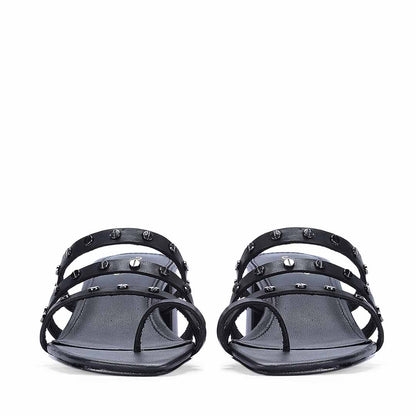 Saint Ebon Metal Studded Black Leather Block Heels