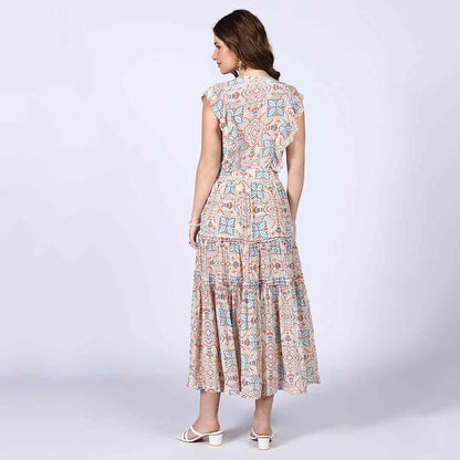 Saint Womens Beige Multicolour Printed Midi Dress