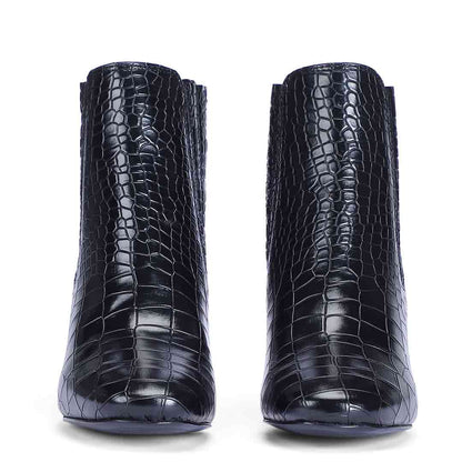 Saint Edwina Black Croc Embossed Vegan Leather Ankle Boots
