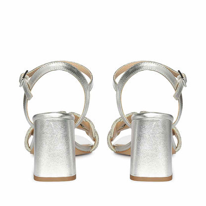 Saint Celeste Knot Embellished Silver Metallic Leather Heels