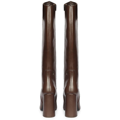Saint Celia Brown Leather Block Heel Long Boots
