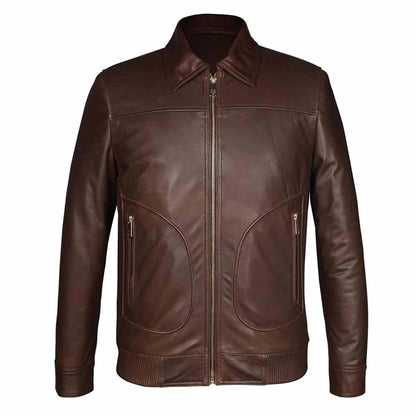 Saint Arduin Choco Brown Washed Leather Men's Bomber Jackets