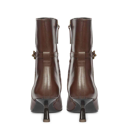 Saint Peony Chain Embellished Brown Leather Ankle boots