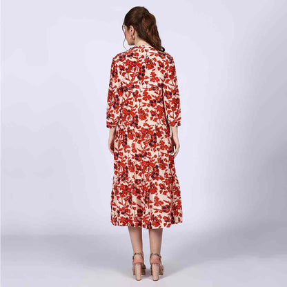 Saint Brunella Womens Ivory Red Floral Maxi Dress