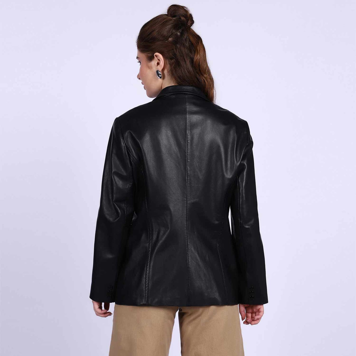 Saint Irida Women Black Leather Blazer