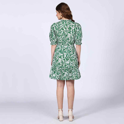 Saint Womens Green Metallic Cotton Poplin Short Dress