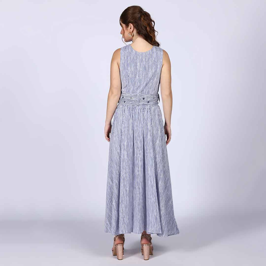 Saint Womens Blue Cotton Striped Maxi Dress