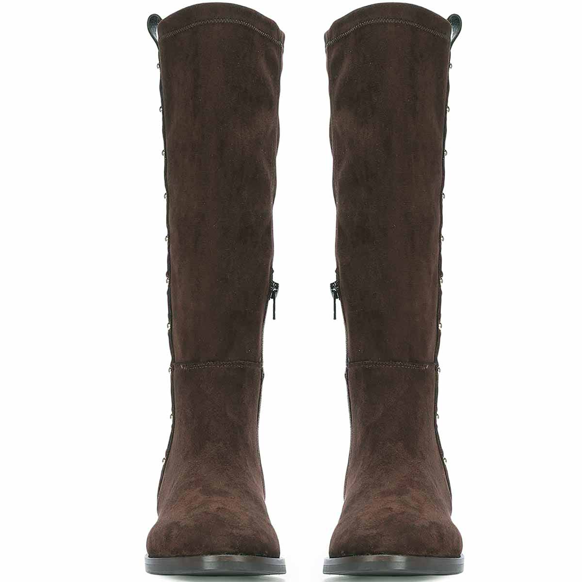 Saint Marlowe Eyelets Brown Stretch Suede Long Boots