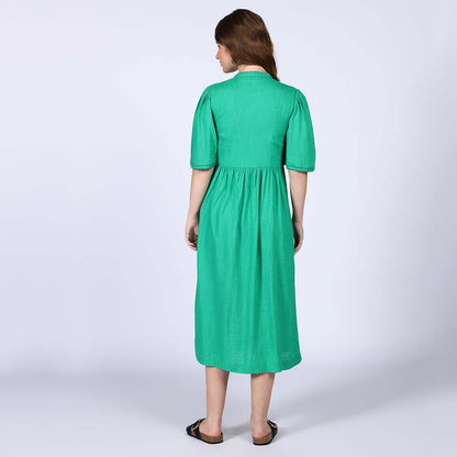Saint Womens Green Cotton Slub Midi Dress