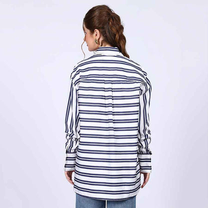 Saint Womens Blue Stripe Cotton Shirt