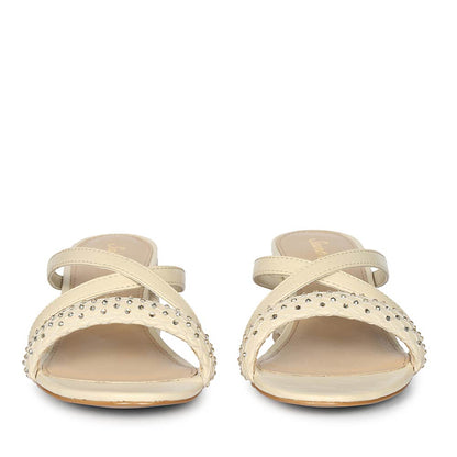 Saint Alessia Embellished Off-White Vegan Leather Block Heels